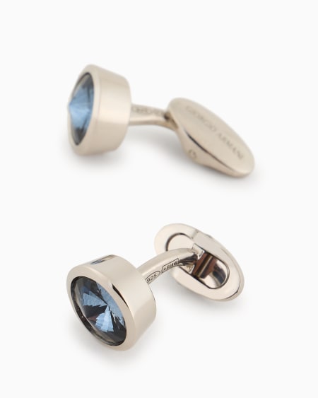 A|x Armani Exchange Sterling Silver Cufflinks With A Coloured Crystal