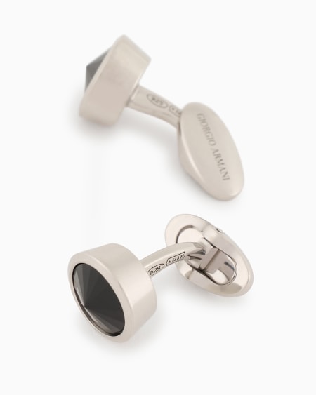 A|x Armani Exchange Sterling Silver Cufflinks With A Coloured Crystal