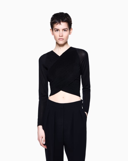 A|x Armani Exchange Stretch Silk Viscose Blend Crossover Jumper