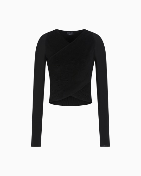 a|x armani exchange Stretch silk viscose blend crossover jumper