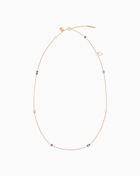 a|x armani exchange Tamara long necklace in 18k gold with diamonds sapphires and rubies