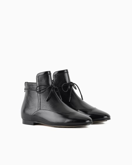A|x Armani Exchange Textured Patent-leather Ankle Boots
