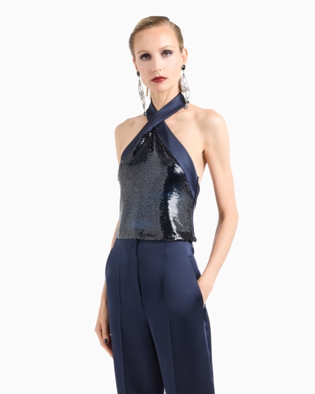 A|x Armani Exchange Tulle Top Embroidered With Sequins