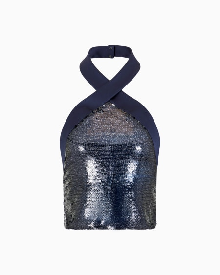 a|x armani exchange Tulle top embroidered with sequins