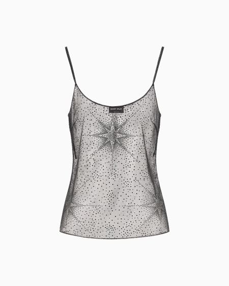 a|x armani exchange Tulle top with rhinestone embroidery