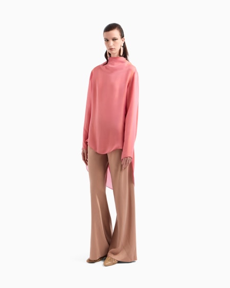 A|x Armani Exchange Two-tone Silk Chiffon Long Shirt