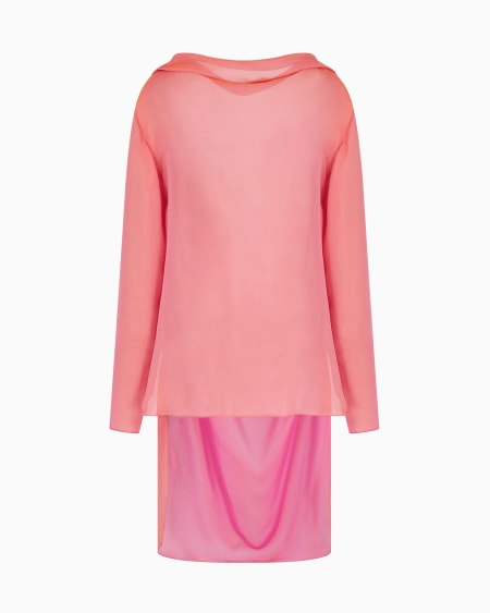 a|x armani exchange Two-tone silk chiffon long shirt