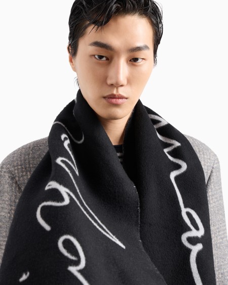 A|x Armani Exchange Two-tone Wool And Silk Scarf With Signature Logo