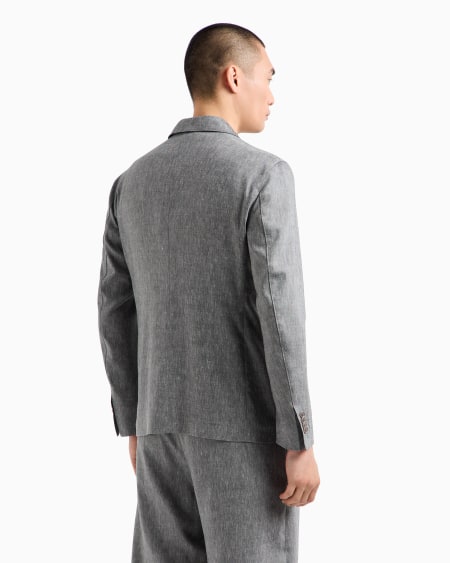 A|x Armani Exchange Upton Line Single-breasted Jacket In Denim-effect Linen And Wool
