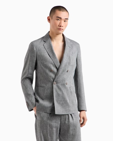 A|x Armani Exchange Upton Line Single-breasted Jacket In Denim-effect Linen And Wool