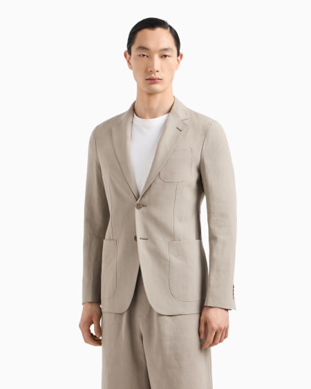 A|x Armani Exchange Upton Line Single-breasted Jacket In Linen Canvas