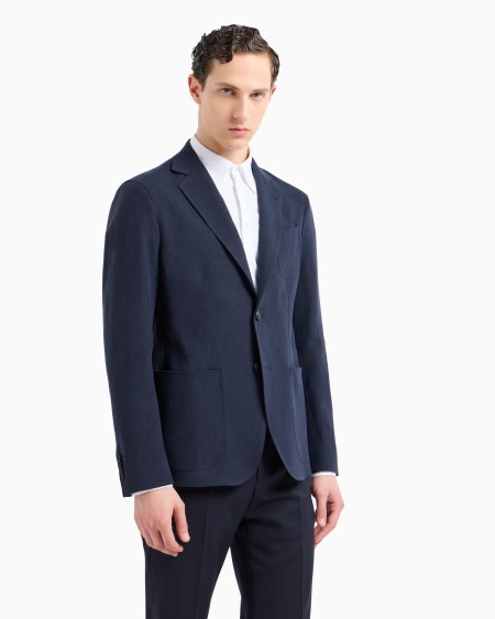 A|x Armani Exchange Upton Line Single-breasted Jacket In Pure Linen Canvas