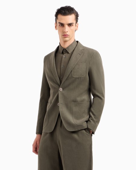 A|x Armani Exchange Upton Line Single-breasted Jacket In Pure Linen Canvas