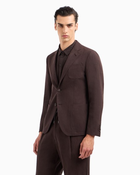 A|x Armani Exchange Upton Line Single-breasted Jacket In Pure Linen Canvas