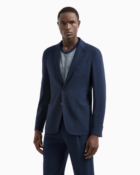 A|x Armani Exchange Upton Line Single-breasted Jacket In Seersucker Virgin Wool