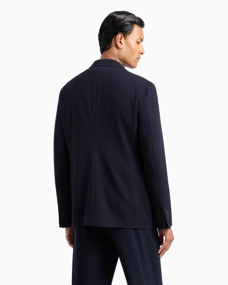 A|x Armani Exchange Upton Line Single-breasted Jacket In Virgin Wool And Cashmere Seersucker