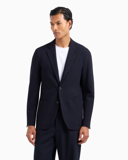 A|x Armani Exchange Upton Line Single-breasted Jacket In Virgin Wool And Cashmere Seersucker