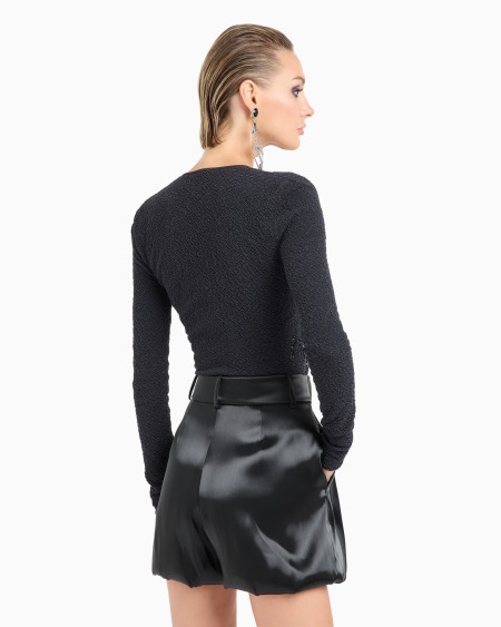 A|x Armani Exchange V-neck Jumper In Embossed Metallic Viscose With Embroidery