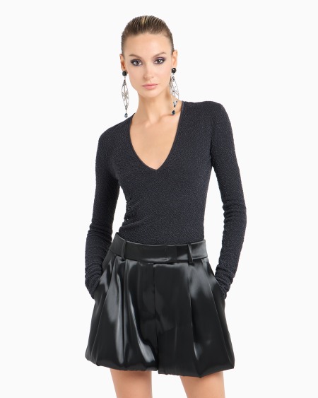 A|x Armani Exchange V-neck Jumper In Embossed Metallic Viscose With Embroidery