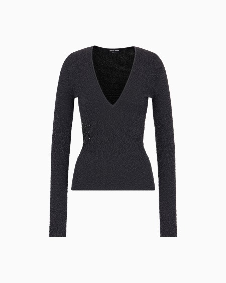 a|x armani exchange V-neck jumper in embossed metallic viscose with embroidery