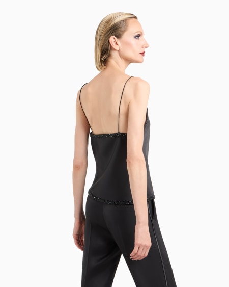 A|x Armani Exchange V-neck Silk Top With Embroidery