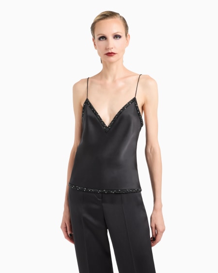 A|x Armani Exchange V-neck Silk Top With Embroidery