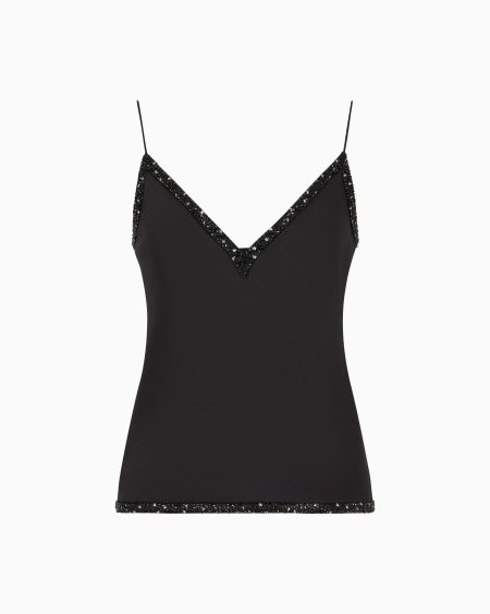 a|x armani exchange V-neck silk top with embroidery