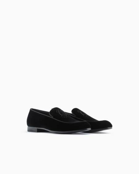 A|x Armani Exchange Velvet Loafers With Embroidered Logo