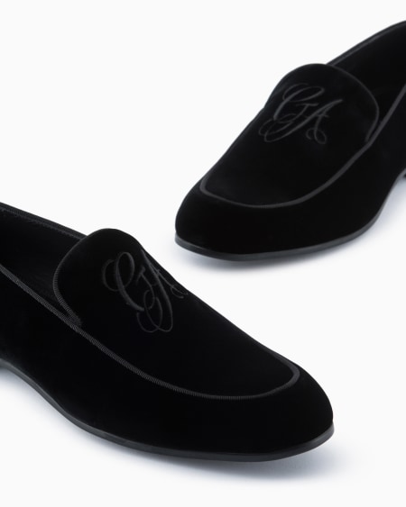 A|x Armani Exchange Velvet Loafers With Embroidered Logo