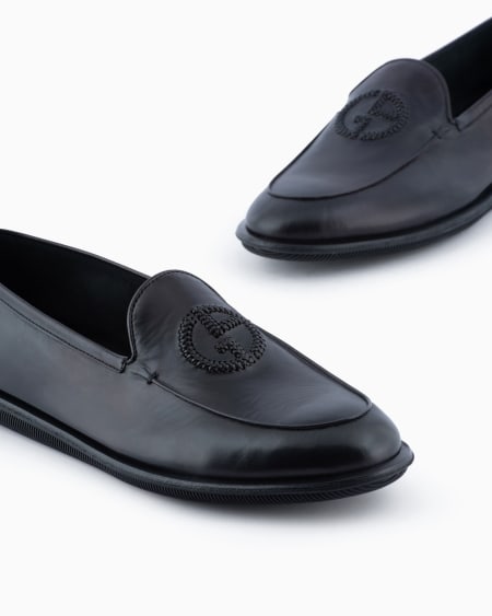 A|x Armani Exchange Vintage Nappa Leather Loafers With Embroidered Logo