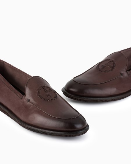A|x Armani Exchange Vintage Nappa Leather Loafers With Embroidered Logo