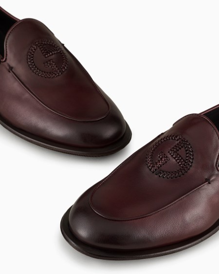 A|x Armani Exchange Vintage Nappa Leather Loafers With Embroidered Logo