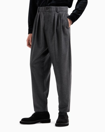 A|x Armani Exchange Virgin-wool And Cashmere Double-dart Trousers With Jacquard Pinstripes