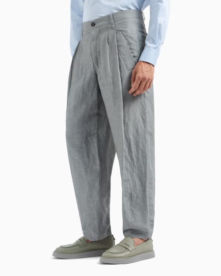 A|x Armani Exchange Viscose And Linen Canvas Single-darted Trousers