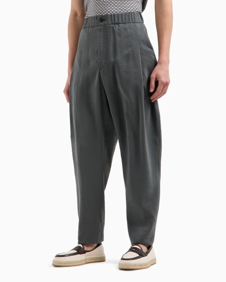 A|x Armani Exchange Washed Silk-blend Single-pleat Trousers