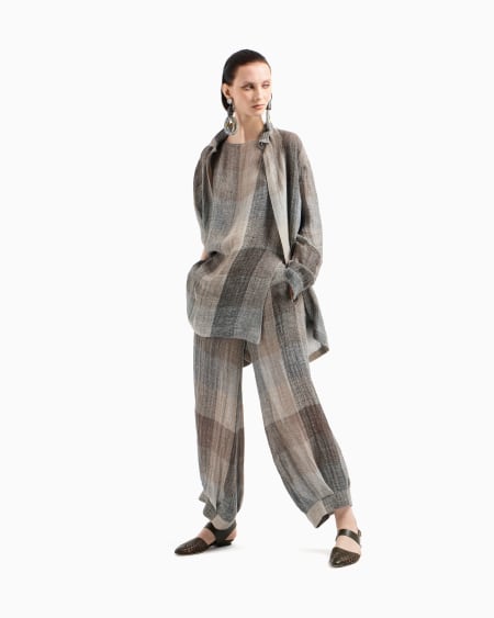 A|x Armani Exchange Wide-leg Trousers In Checked Brushed Linen