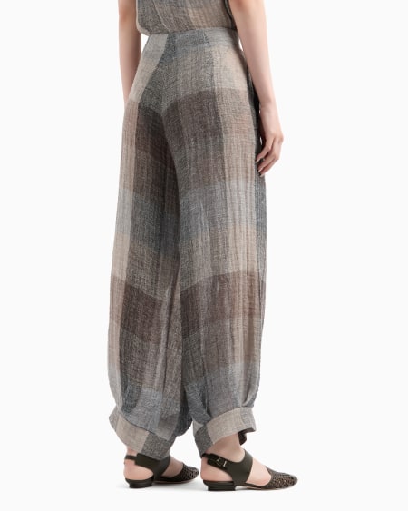 A|x Armani Exchange Wide-leg Trousers In Checked Brushed Linen