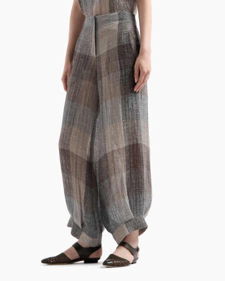 A|x Armani Exchange Wide-leg Trousers In Checked Brushed Linen