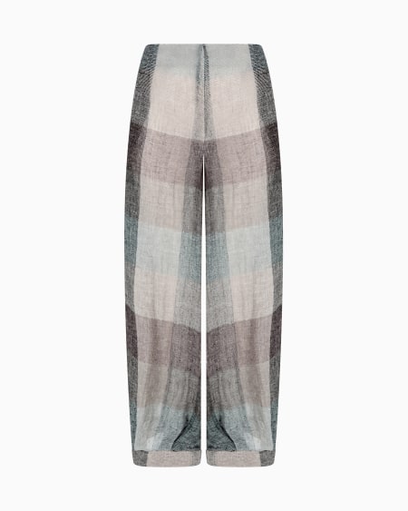 a|x armani exchange Wide-leg trousers in checked brushed linen