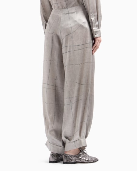 A|x Armani Exchange Wide-leg Trousers In Printed Silk Satin