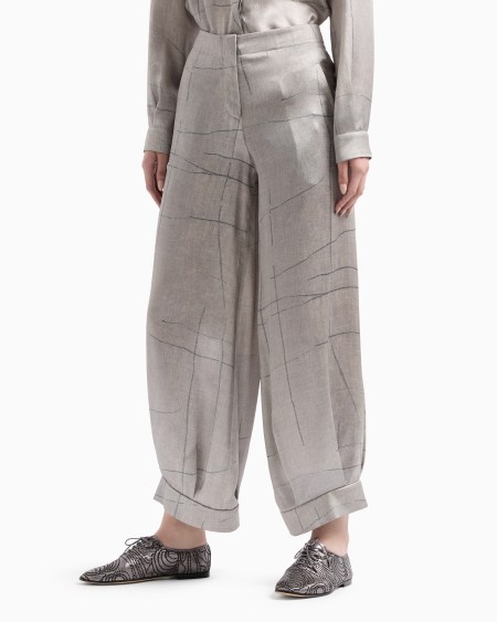 A|x Armani Exchange Wide-leg Trousers In Printed Silk Satin