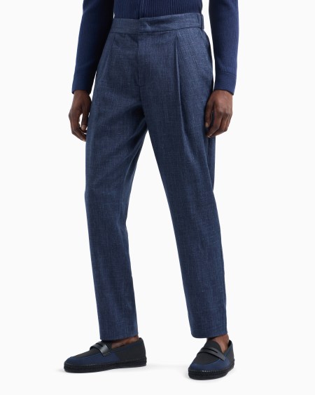 A|x Armani Exchange Wool Silk And Linen Canvas Single-pleat Trousers