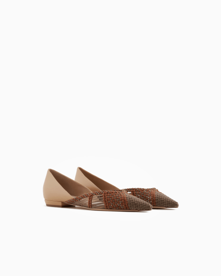 A|x Armani Exchange Woven Leather Pointed Ballerinas