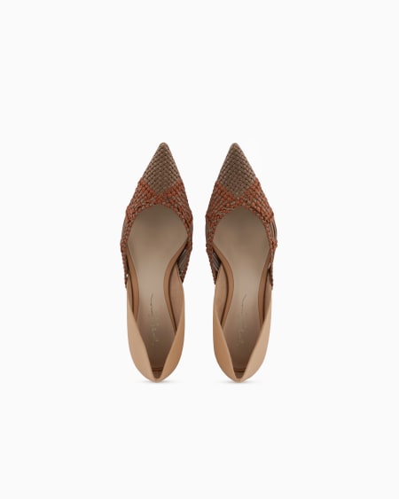 A|x Armani Exchange Woven Leather Pointed Ballerinas