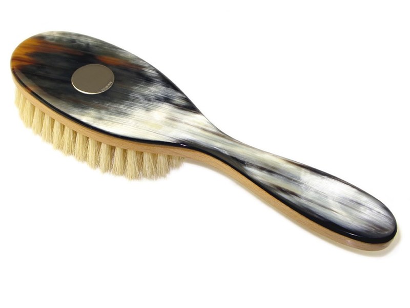 abbeyhorn Cow Horn Childs Brush with Silver Disc