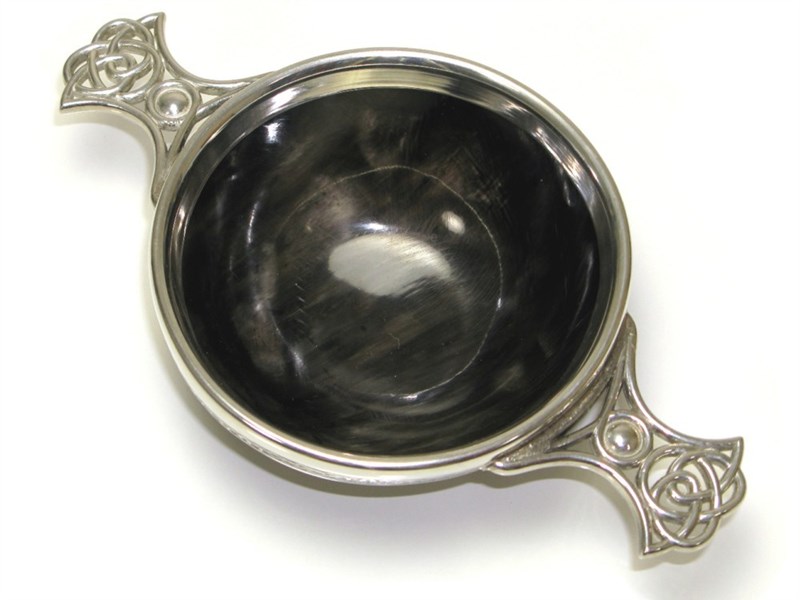 abbeyhorn Cow Horn Quaich - Pewter Handles - Large