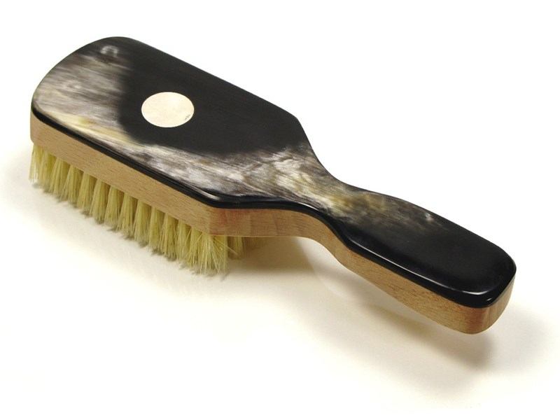 abbeyhorn Beechwood & Horn Handled Hair Brush with Silver Disc