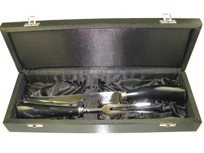 abbeyhorn Boxed Polished Cow Horn Handle Two Piece Carver Set