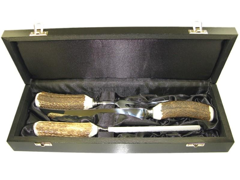 abbeyhorn Boxed Three Piece Polished Stag Antler Handle Carver Set