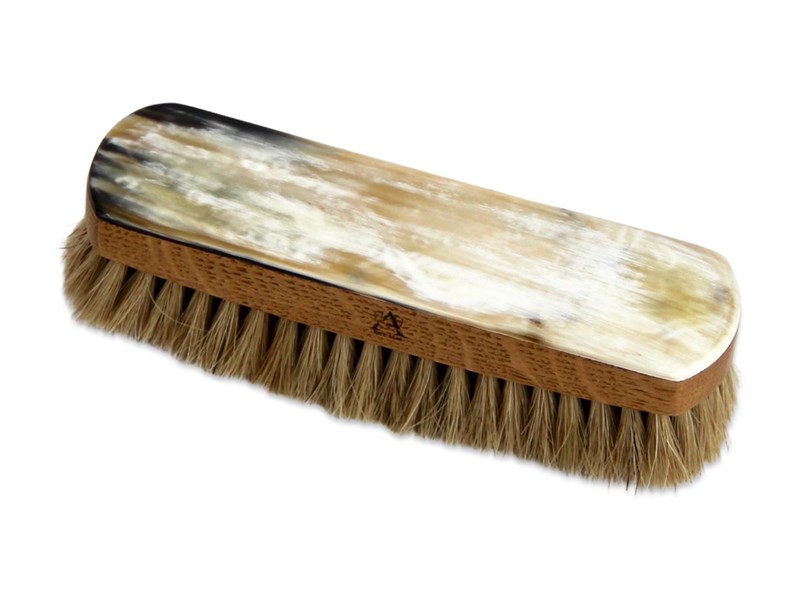 abbeyhorn Horn Backed Rectangular Shoe Brush - Oak - Medium - Light Bristles